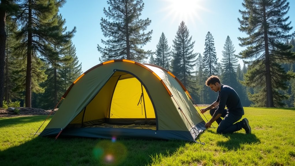 erect tent on flat ground