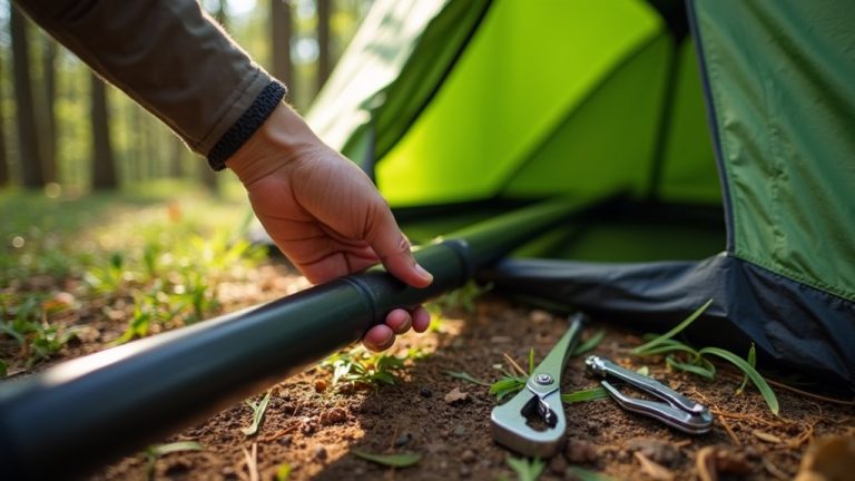 repairing a broken tent pole