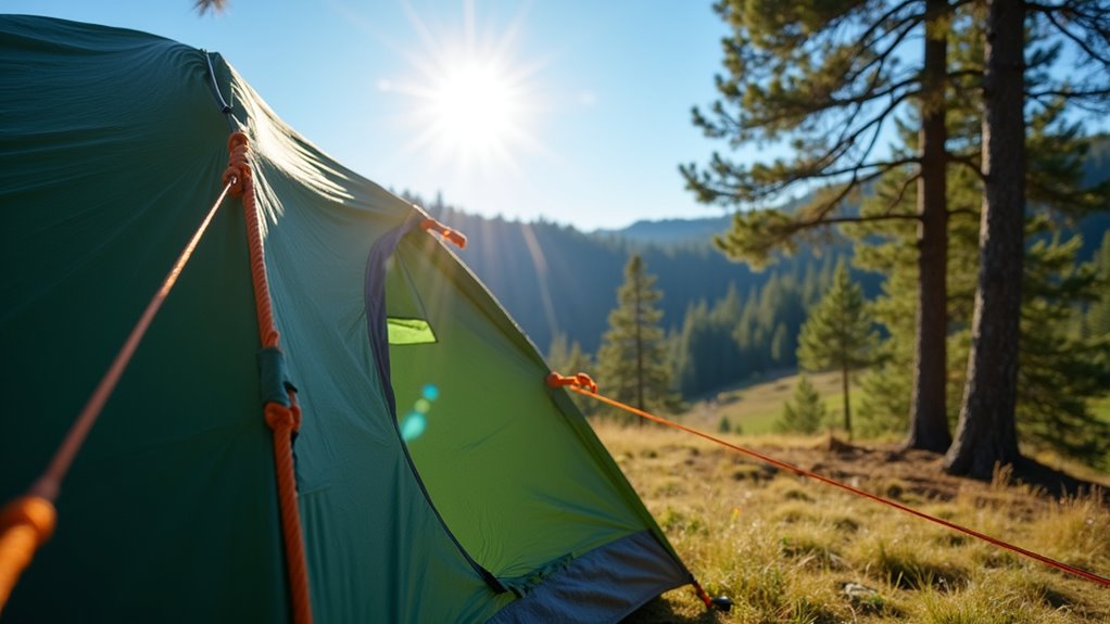 secure tent with guy ropes