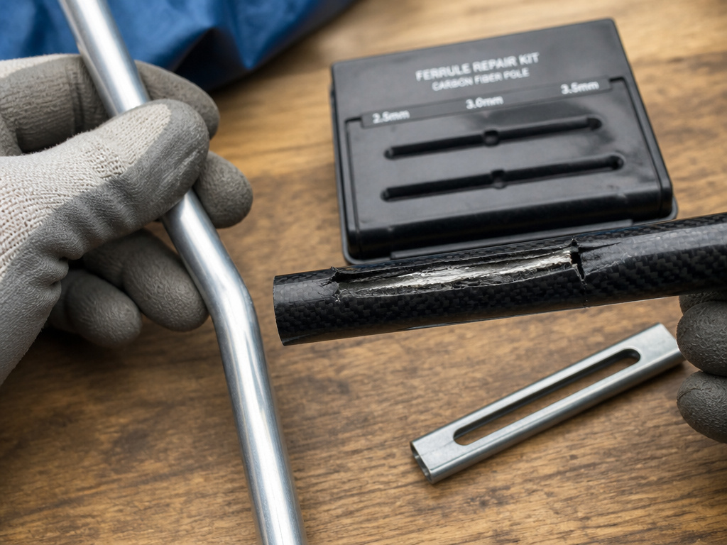 Repairing bent aluminum tent pole versus cracked carbon fiber pole.