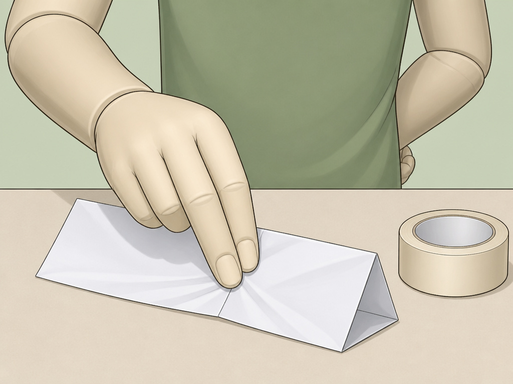 Person folding a paper name tent using only their non-dominant hand.