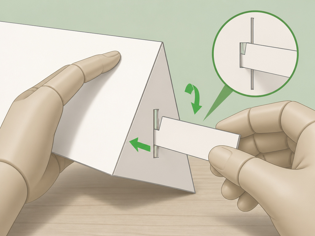 Diagram of the reinforced MIT interlocking tab technique for a durable paper name tent.
