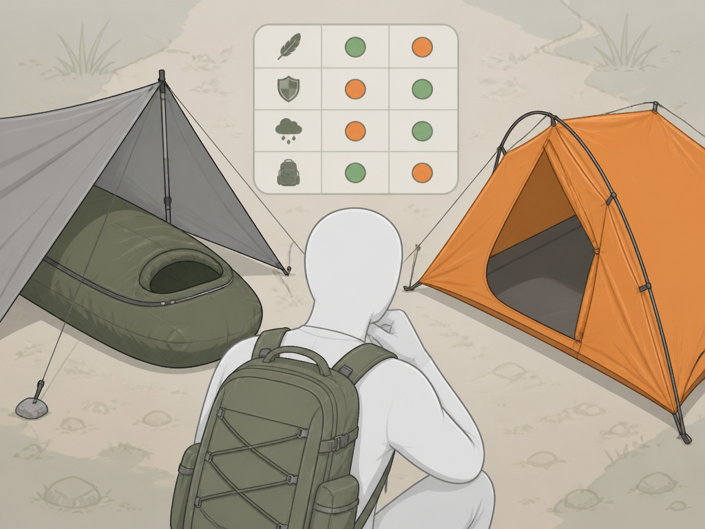 Bivy sack versus solo tent comparison for backpacking and stealth camping.