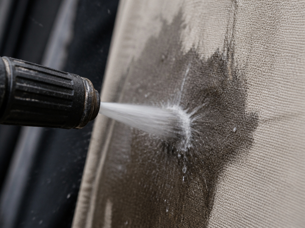 Pressure washer damaging tent trailer canvas, voiding the waterproof warranty.
