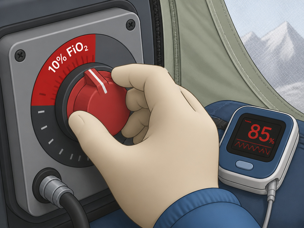 Person making the mistake of setting a hypoxic tent to dangerously low oxygen levels.