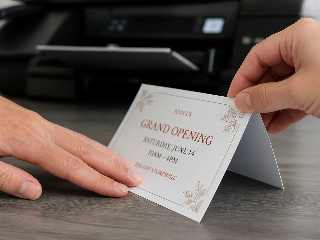 Pressing a folded table tent card flat after printing on card stock