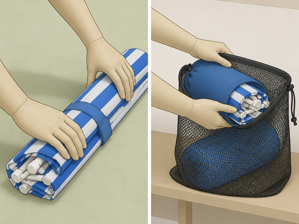 Correct folding and loose storage of a beach tent to protect poles