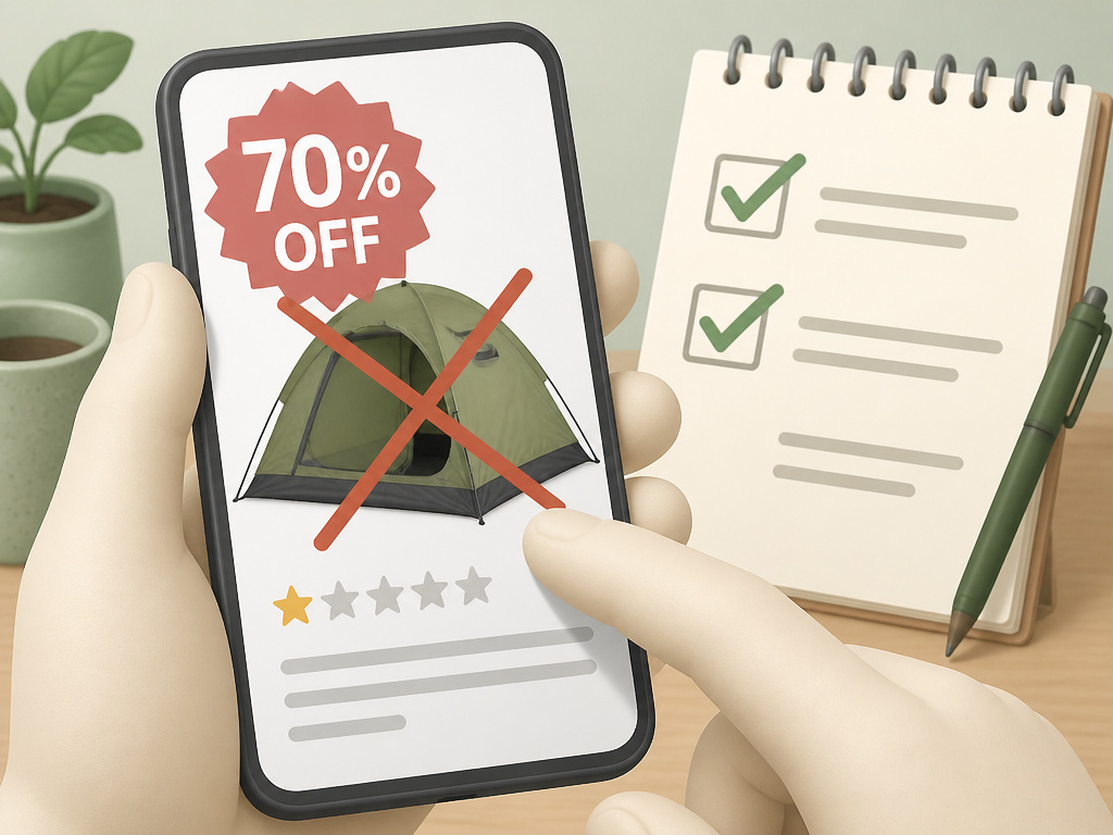Avoiding buying a poorly-rated tent on sale by checking a preparedness checklist.