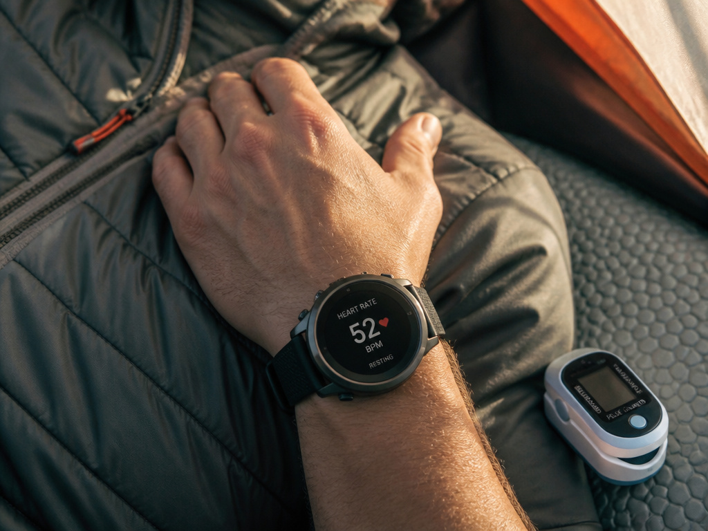Monitoring resting heart rate inside a high-altitude tent for acclimatization progress.