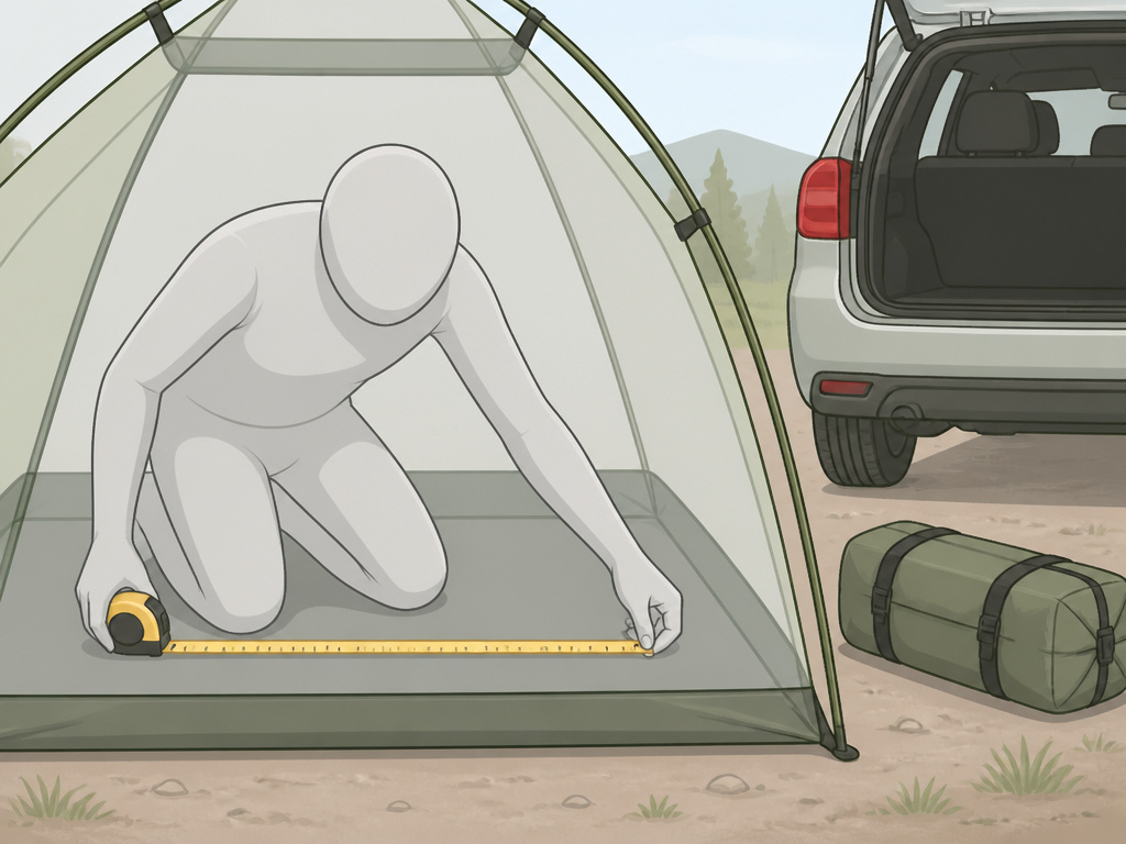 Diagram comparing tent interior size to packed dimensions for car camping rental