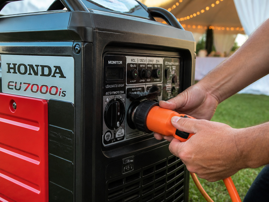 Powering a tent wedding with a quiet inverter generator and extension cord