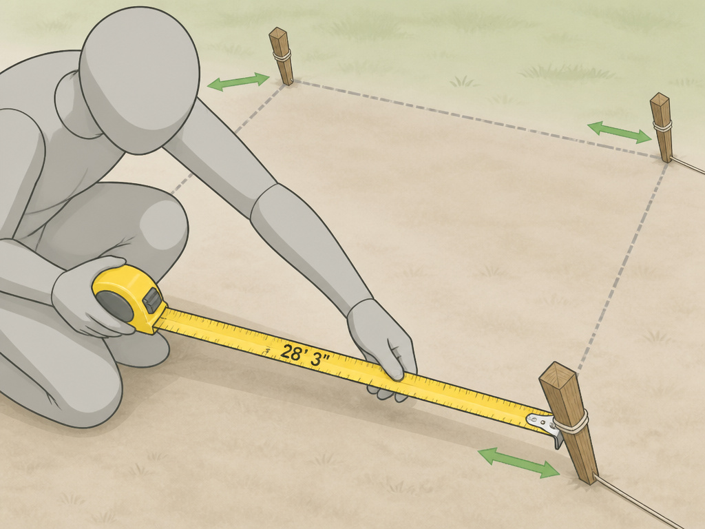 Measuring a tent's diagonal to square a 10x10 pole tent frame correctly.
