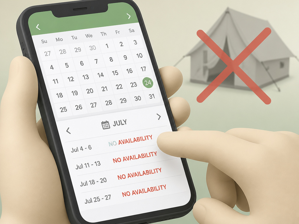 Calendar on phone showing no tent rental availability for summer weekends