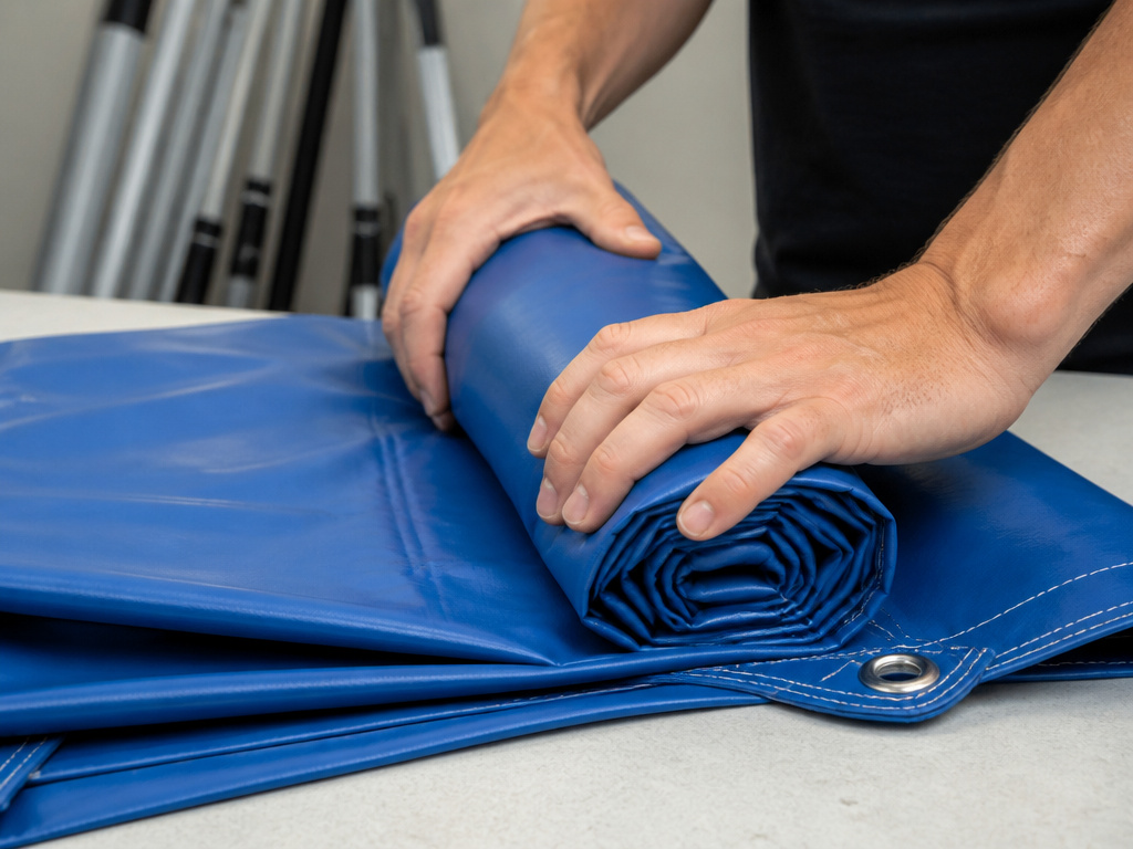 Properly rolling detached canopy fabric for storage to prevent damage.