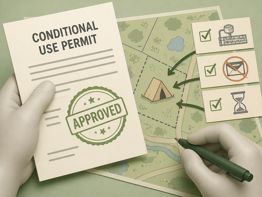 Conditional use permit application process for tent living on private land