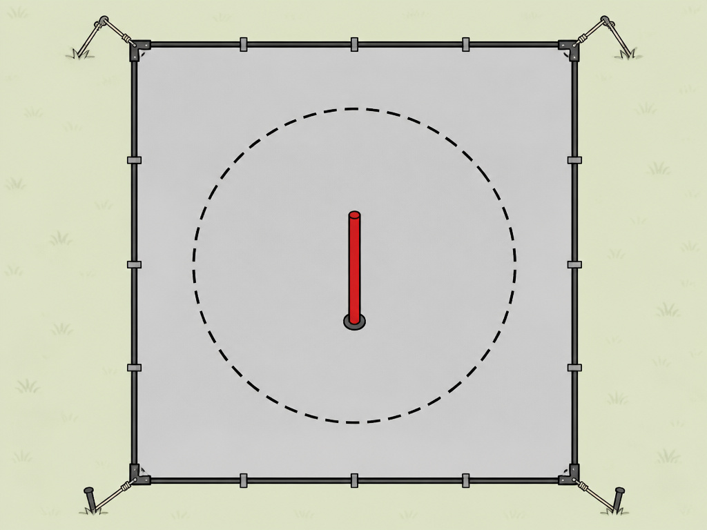 Diagram of a 20x20 pole tent floor plan showing center pole obstruction.