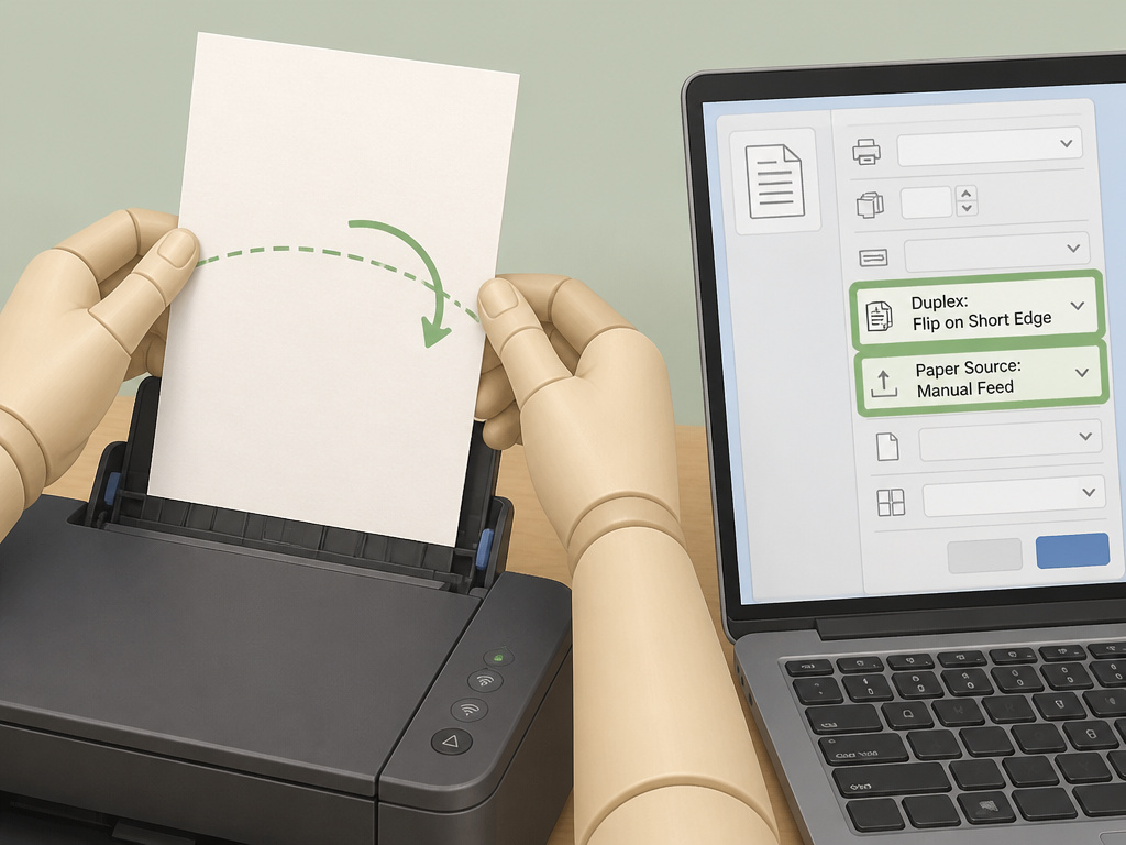 Correct printer settings for duplex tent card printing in Microsoft Word.