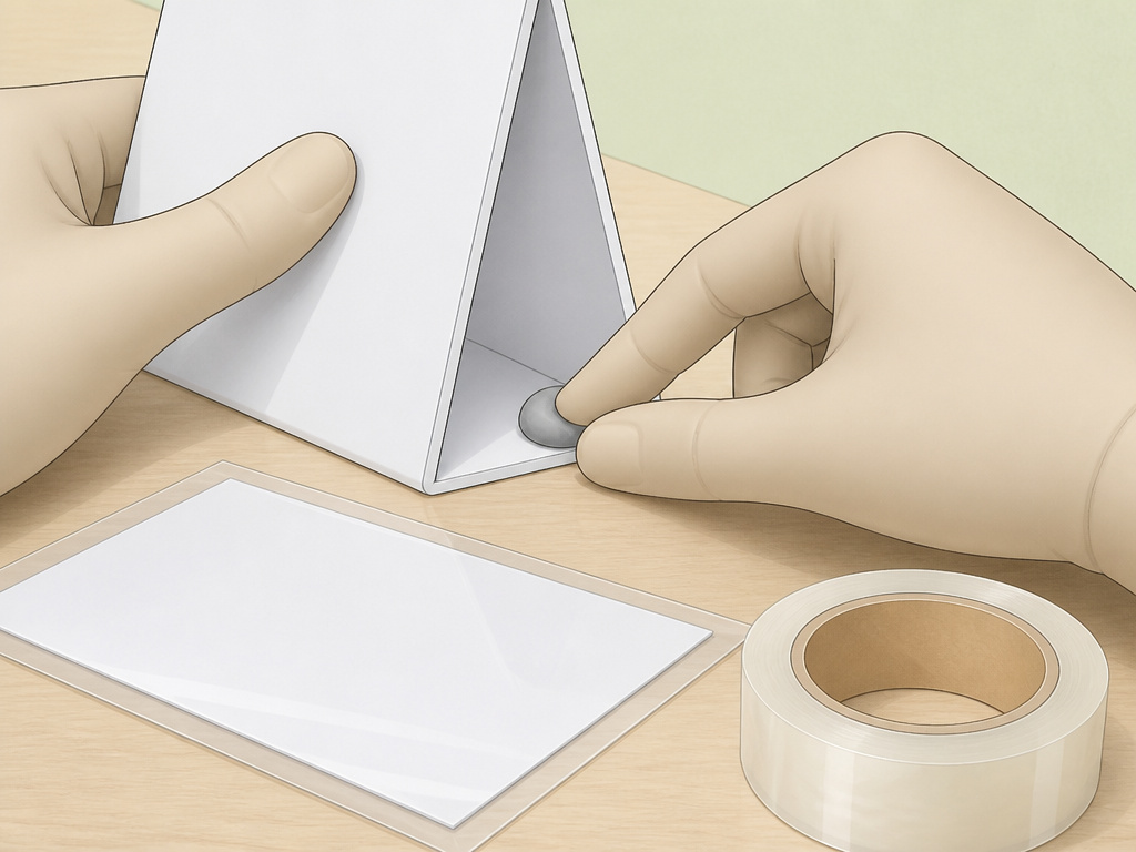 Reinforcing a name tent with adhesive putty and lamination techniques.