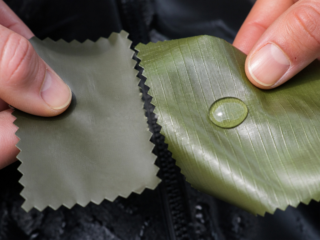 Close-up comparison of polyurethane versus silicone waterproof tent fabrics.