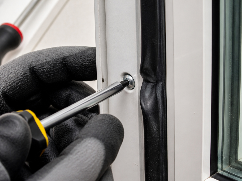 Close-up of cross-pattern screw tightening during window tent installation.