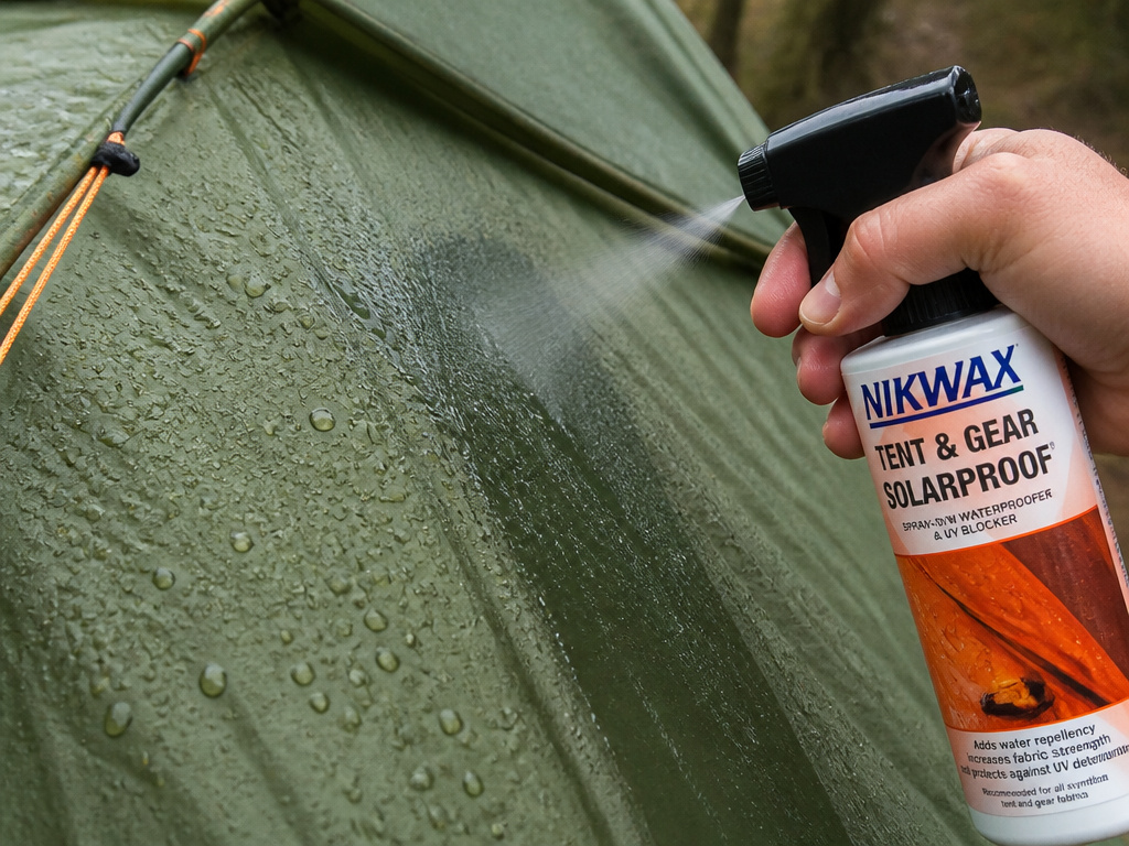 Waterproofing spray application on tent fabric for hydrostatic head upgrade