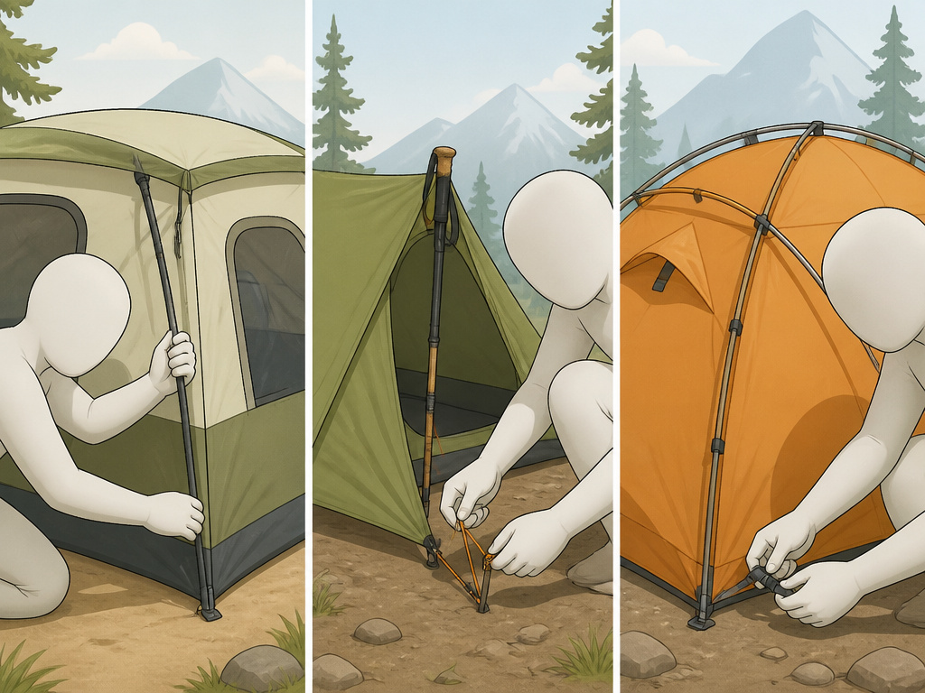 Tent icons for car camping, backpacking, and four-season expedition use.