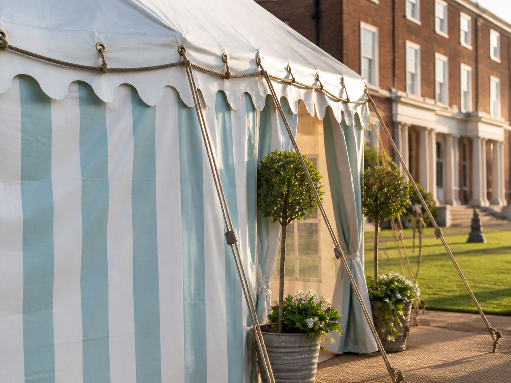 Bake Off tent at Down Hall Hotel during the 2020 COVID-19 filming bubble.