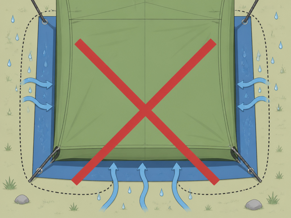 Correct tent footprint sizing diagram showing it must be smaller than the tent floor.