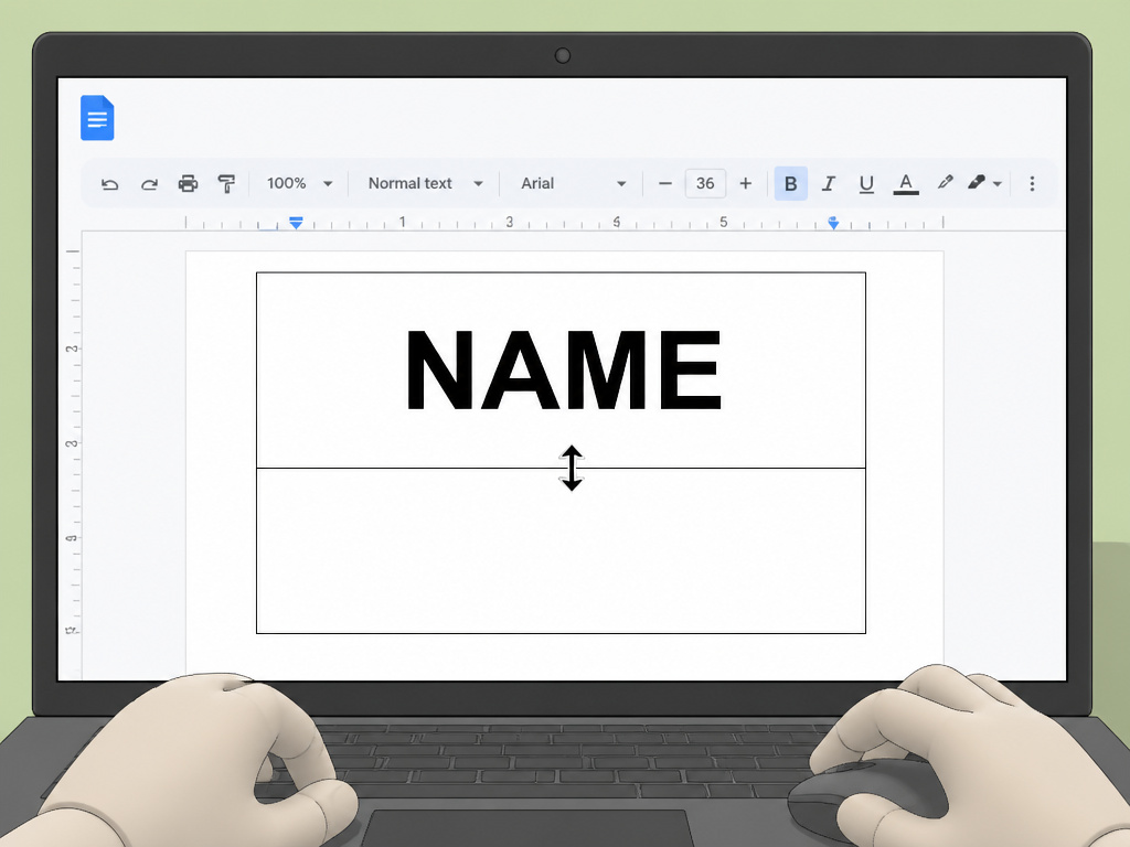 Google Docs interface showing a name tent table with adjustable row height.