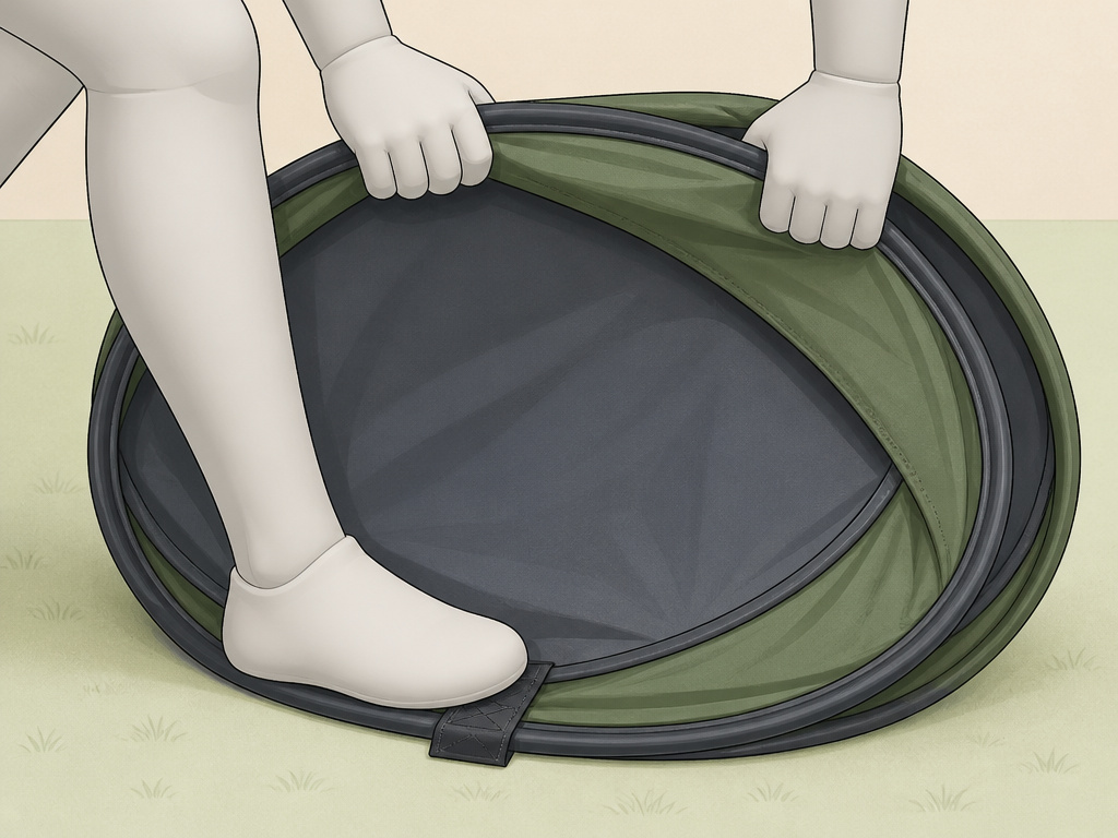 Step-by-step illustration of the solo taco method for collapsing a pop-up tent.