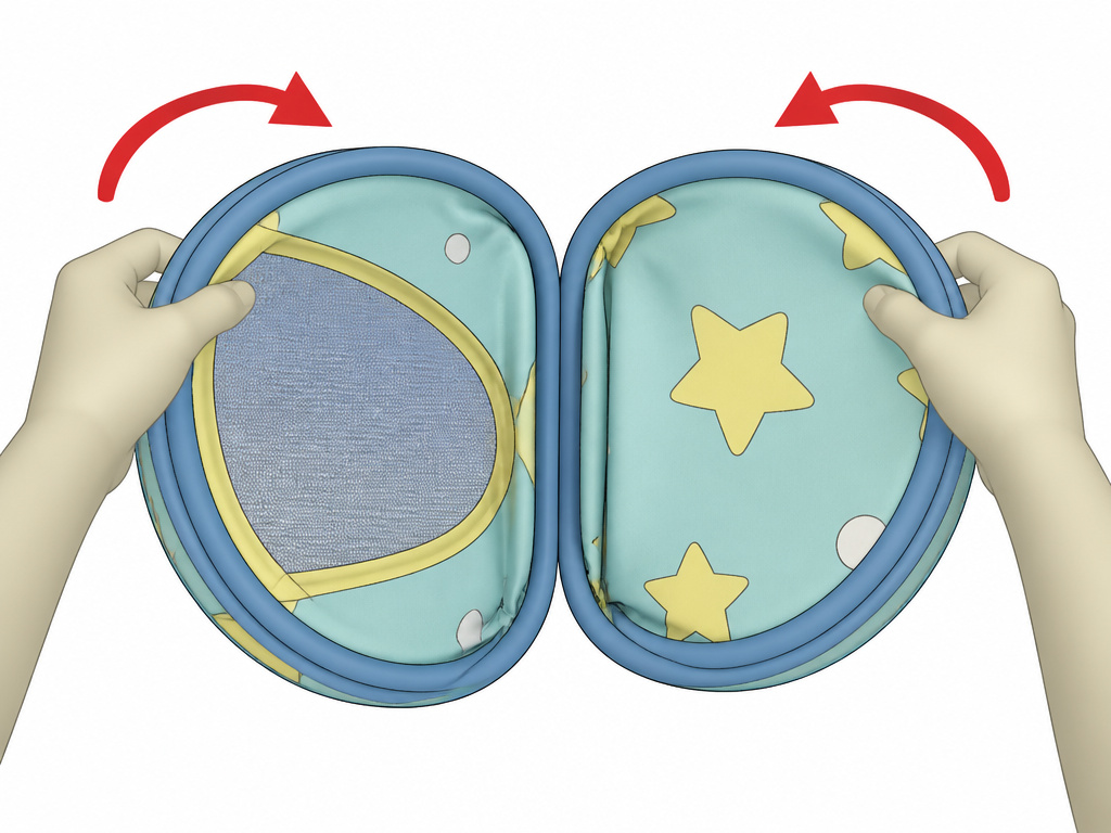 Diagram showing how to align loops when folding a kids pop-up tent flat.