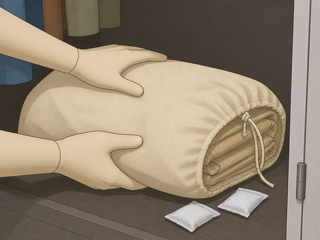 Storing a dry canvas tent in a breathable sack with desiccant packs