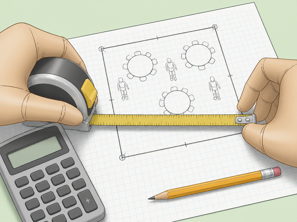 Measuring event space and sketching tent layout for rental planning