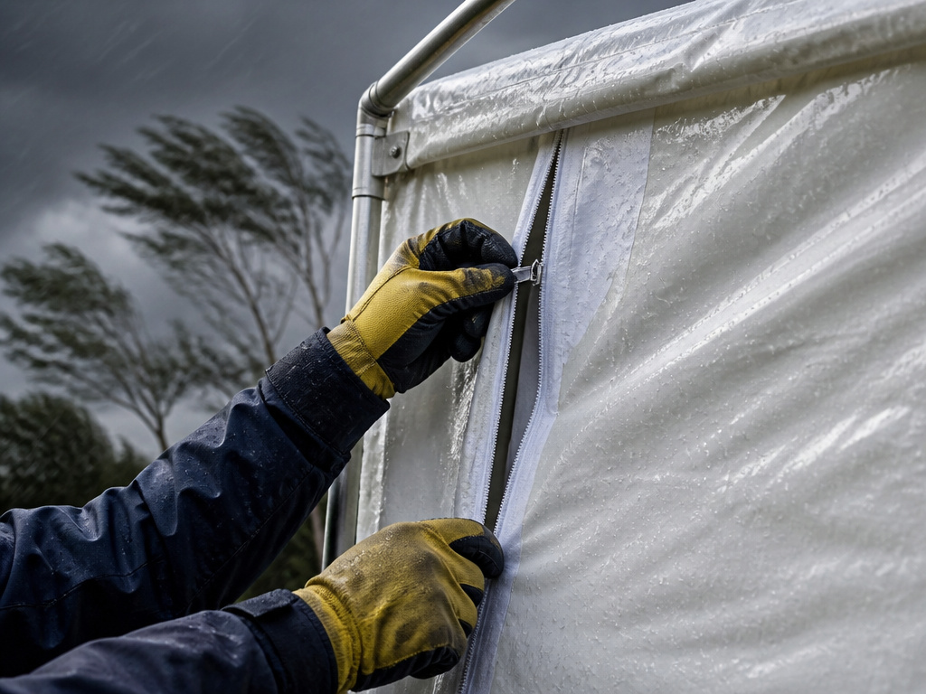 Taking down a party tent urgently during high winds and rain