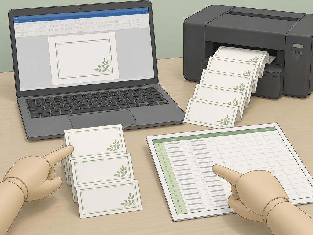 Comparison between manual table tent creation and mail merge process in Microsoft Word