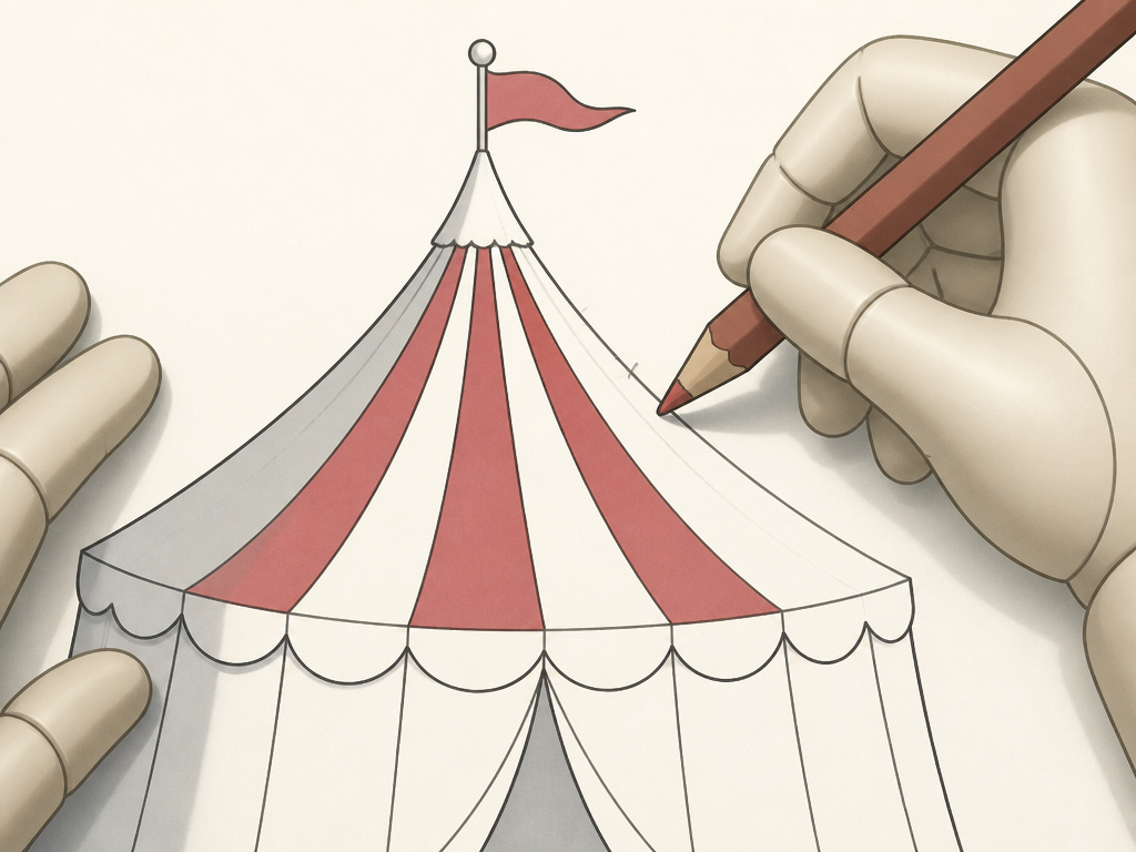Close-up diagram showing curved stripes and shadow on a circus tent drawing